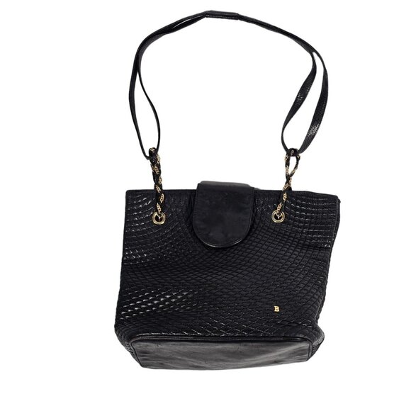 Bally Handbags - Bally Quilted Black Leather Shoulder Bag Chain Accents Leather Strap